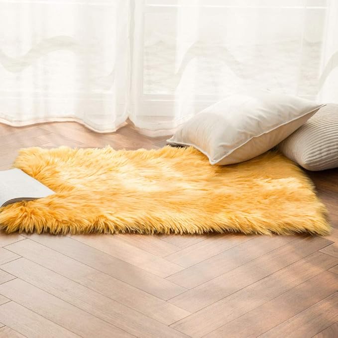 MIULEE Luxury Super Soft Fluffy Area Rug Faux Fur Rectangle Rug Decorative Plush Shaggy Carpet for Bedside Sofa Floor Nursery Fall Decor 2 x 3 Feet, Orange Yellow