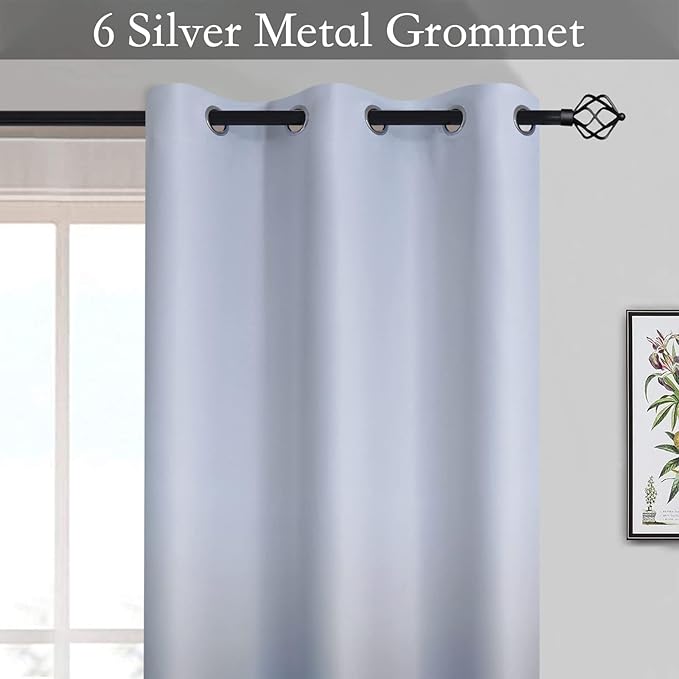 SimpleHome Ombre Curtains 42 x 84 Inch for Bedroom 2 Panels, Gradient Grey White to Blue Light Blocking Thermal Insulated Grommet Room Darkening Window Curtain/Drapes for Living Room
