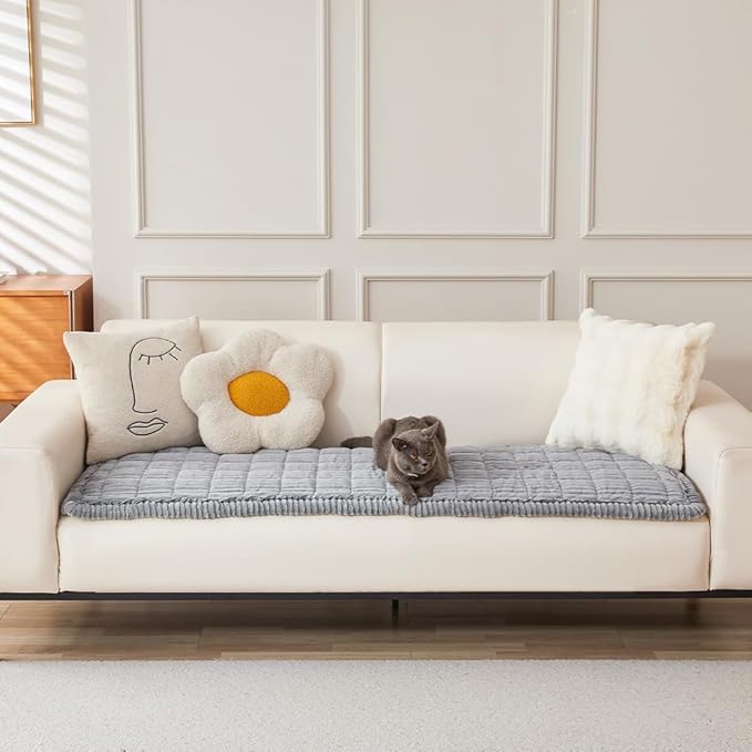 Couch Cover for Dogs Washable, Fuzzy Pet Couch Covers for 3 Cushion Sofa Pet Friendly, Non Slip Sofa Cover (Light Blue-Grey, 27.6" x 70.9"/70 x 180cm)