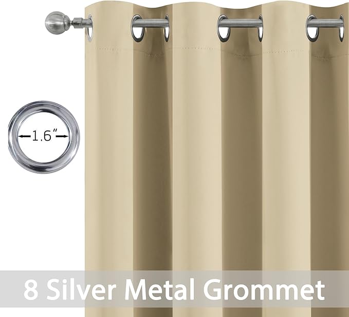 Yakamok Blackout Curtains Room Darkening Thermal Insulated Window Panels,Solid Grommet Top Drapes for Bedroom/Living Room(52Wx90L, Beige, 2 Panels)