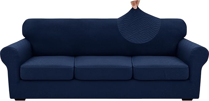 XINEAGE 2026 New 4 Pieces Extra Large Couch Covers for 3 Cushion Sofa Super Stretch Sofa Cover for 3 Large Seat Cushion Universal Slip Cover for Living Room (Navy Blue), 91"-110"(3 Cushions)