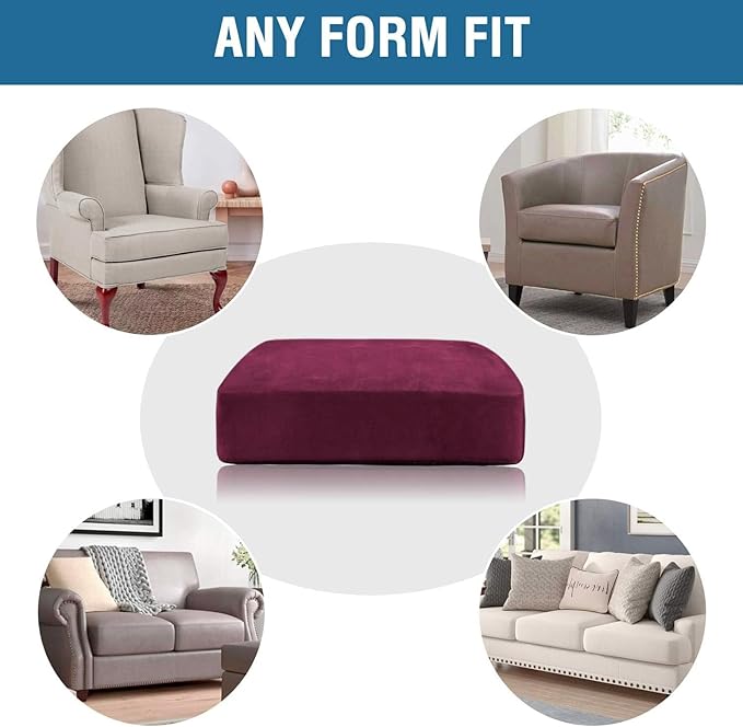 H.VERSAILTEX Velvet Stretch Couch Cushion Cover Plush Cushion Slipcover for Chair Cushion Furniture Protector Seat Cushion Sofa Cover (1 Piece Armchair Cushion Covers, Burgundy)