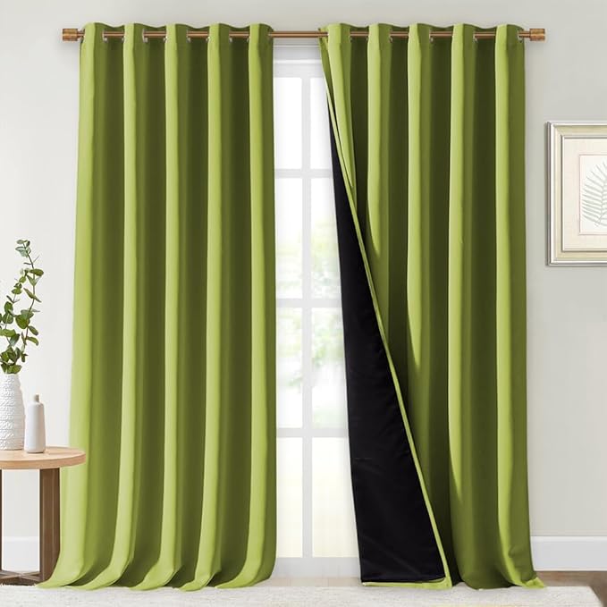 NICETOWN Full Shading Curtains for Windows, Fresh Green, Pack of 2, 70 inches W x 95 inches L, Super Heavy-Duty Black Lined Blackout Curtains for Bedroom, Privacy Assured Window Treatment