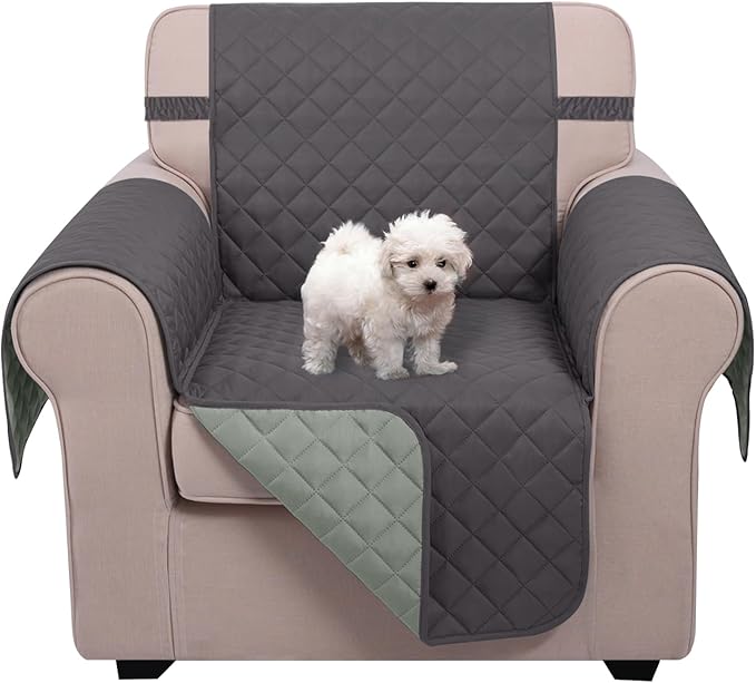 U-NICE HOME Recliner Chair Covers Reversible Chair Cover Pet Covers for Dogs with Elastic Straps Water Resistant Diamond Quilted (23''Armchair, Dark Grey/Light Grey)