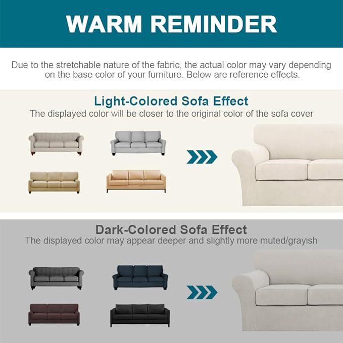 Turquoize 4 Piece Sofa Covers for 3 Cushion Couch Sofa Slipcover Soft Couch Cover for Dogs-Washable Sofa Furniture Covers with 3 Individual Large Cushion Covers, Feature Thick Fabric (XL Sofa, Ivory)