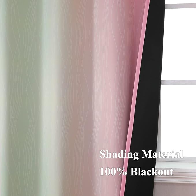Estelar Textiler Sage Green and Pink Room Darkening Blackout Curtains 84 Inch Length 2 Panels Set for Living Room, Thermal Insulated Ombre Light Blocking Grommet Blackout Drapes for Bedroom, 42Wx84L