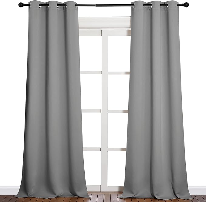 NICETOWN Thermal Insulated Blackout Curtains - Grommet Top Window Treatment Drapes for Hall (2 Panels, W42 x L90 inches, Silver Grey)