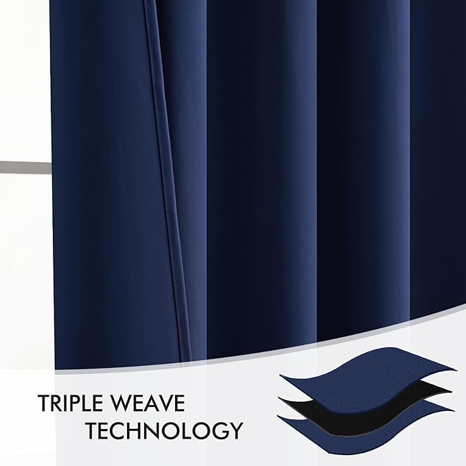 MIULEE Navy Blue Back Tab Blackout Curtain 96 Inch Long 2 Panels Set for Bedroom, Rod Pocket/Pinch Pleat Thermal Insulated Living Room Darkening Pleated Light Blocking Floor to Ceiling Drape
