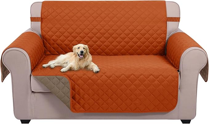 U-NICE HOME Loveseat Sofa Cover Reversible Couch Cover for Dogs with Elastic Straps Water Resistant Furniture Protector for Pets Couch Cover for 2 Cushion Couch (Loveseat, Orange/Taupe)