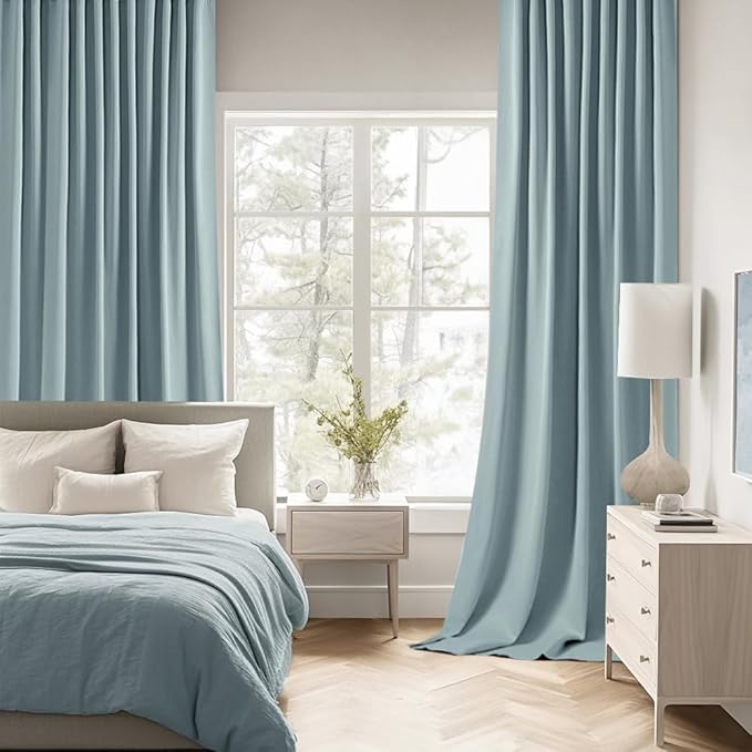 MIULEE Slate Blue Back Tab Blackout Curtains 72 Inches Long 2 Panels Set for Living Room Bedroom Privacy, Rod Pocket/Pinch Pleat Thermal Insulated Room Darkening Pleated Light Blocking Drapes