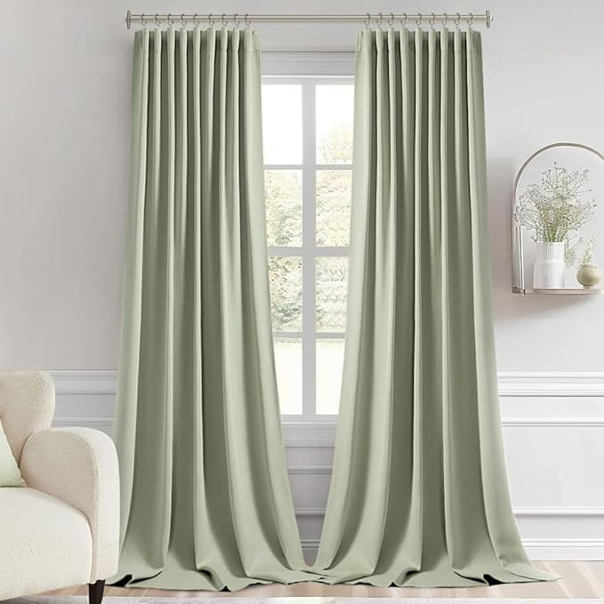 MIULEE Back Tab Sage Green Curtains 102 Inch Long 2 Panels Set for Living Room Bedroom, Rod Pocket/Pinch Pleated Light Blocking Thermal Insulated Room Darkening Floor to Ceiling Blackout Drapes