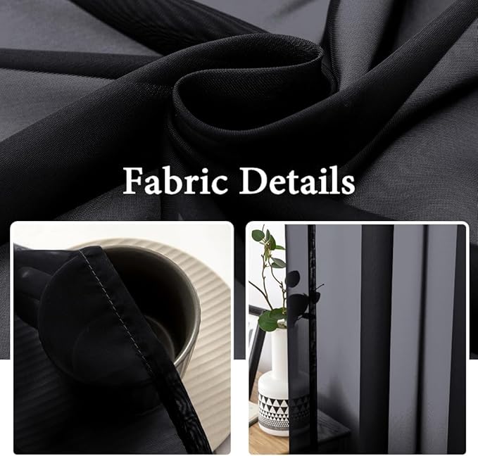 MIULEE 2 Panels Solid Color Sheer Window Curtains Elegant Halloween Window Voile Panels/Drapes/Treatment for Bedroom Living Room (54X96 Inches Black)