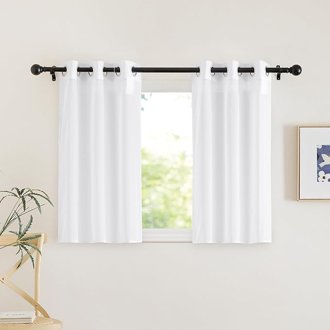NICETOWN White Sheer 30 inch Curtains for Kitchen, Grommet Short Window Treatments Airy & Breathable Light Filtering Drapes Elegant for Kids Room/Nursery, W30 x L30, 2 Panels