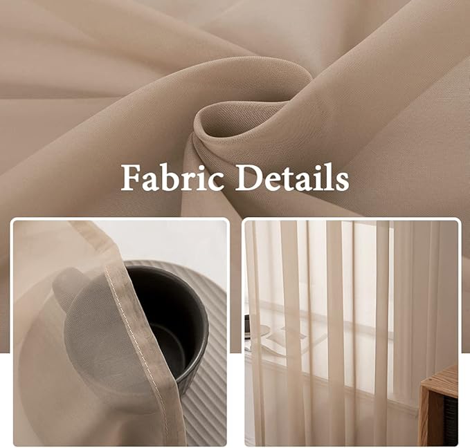 MIULEE 2 Panels Solid Color Sheer Window Curtains Elegant Window Voile Panels/Drapes/Treatment for Bedroom Living Room (54X63 Inches Brown)
