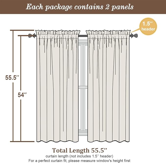 Chyhomenyc Sheer Curtains 54 Inch Long 2 Panels Set - Light Filtering Short Soft Airy Short Cafe Curtains, Modern Rod Pocket for Dinning Living Room Bedroom, 42Wx54L Inch, Denim Blue