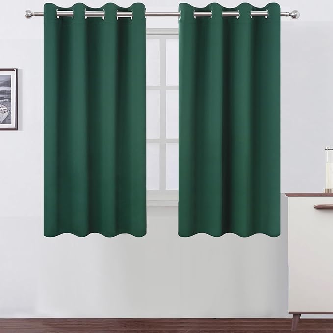 LEMOMO Blackout Curtains 66 x 54 Inch Long Dark Green Curtains Set of 2 Panels Room Darkening Curtains for Bedroom and Living Room