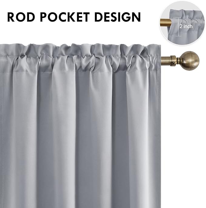 DWCN Blackout Curtains Room Darkening Thermal Insulated Bedroom Curtains Window Curtain Panels, 52 x 63 inches Long, Set of 2 Silver Grey Rod Pocket Drapes