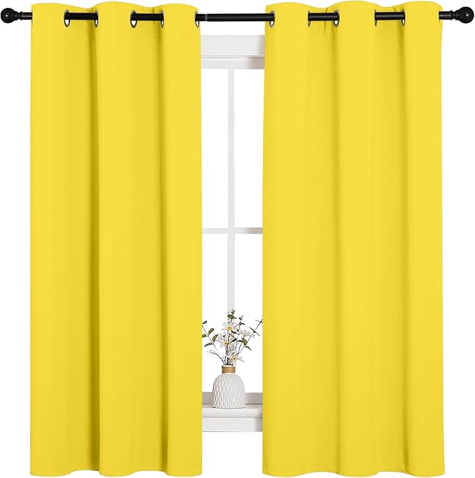 NICETOWN Bright Yellow Nursery Essential Thermal Insulated Solid Grommet Top Short Curtains/Drapes for Son's Room (1 Pair, 42 x 63 inches)