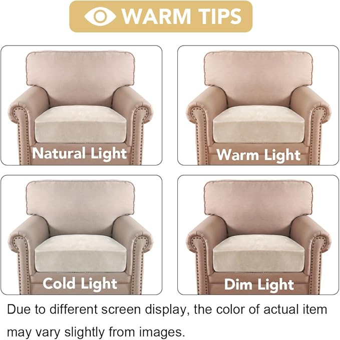 H.VERSAILTEX Velvet Stretch Couch Cushion Cover Plush Cushion Slipcover for Chair Cushion Furniture Protector Seat Cushion Sofa Cover (1 Piece Armchair Cushion Covers, Ivory)