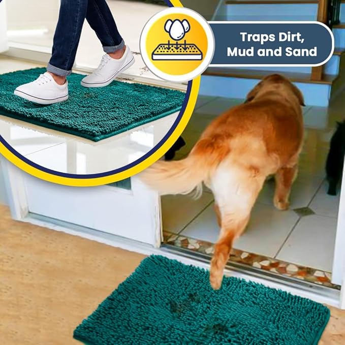 Muddy Mat® | Super Absorbent Door Mat Indoor, Microfiber Quick Dry Chenille Entryway Rug, Non-Slip Front Door Mat, Indoor Mats for Entryway, Machine Washable Pet Rug, Teal 19"x30"