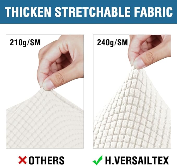 H.VERSAILTEX 3 Piece Stretch Sofa Covers for 2 Cushion Sofa Couch Covers for Living Room Sofa (Base Cover Plus 2 Seat Cushion Covers) Thicker Jacquard Fabric (Large Sofa, Porcelain White)