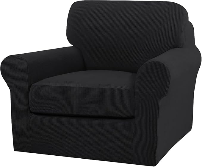 Turquoize 2 Piece Chair Covers Chair Slipcovers for Living Room Armchair Couch Cover Chair Sofa Cover with Individual Cushion Covers Furniture Cover for Chairs Feature Jacquard Fabric (Chair, Black)