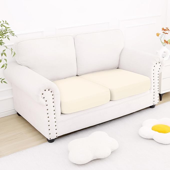 Smiry Printed Couch Cushion Covers, Stretch Soft Couch Covers for Sofa, Washable Non-Slip Sofa Slipcover Furniture Protector for Indoor and Outdoor (2 Pack, Cream)