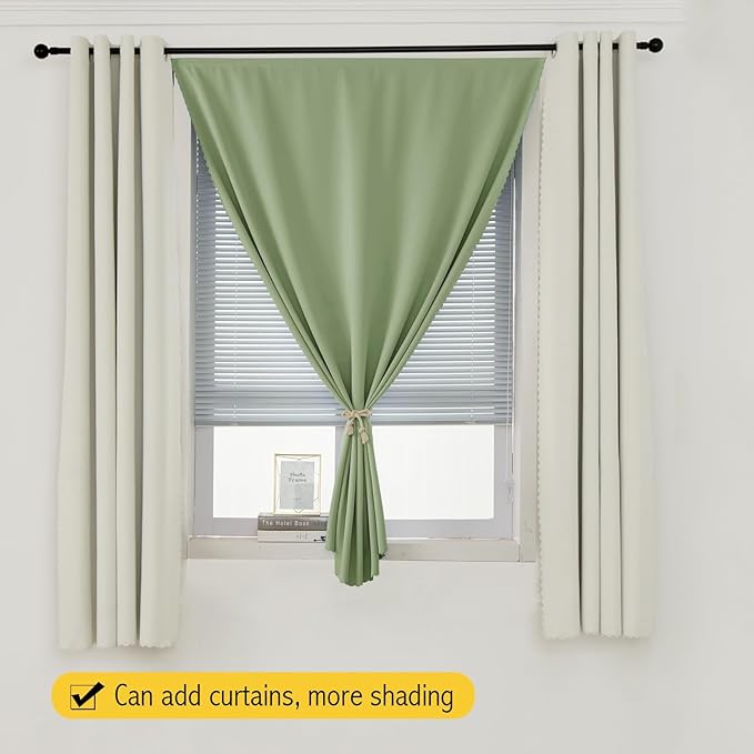 Magic Tape Blackout Curtains for Bedroom No Drillng Self Adhesive Curtains No Rod Small Window, 47" W X 59" L, Sage Green, 1 Panel
