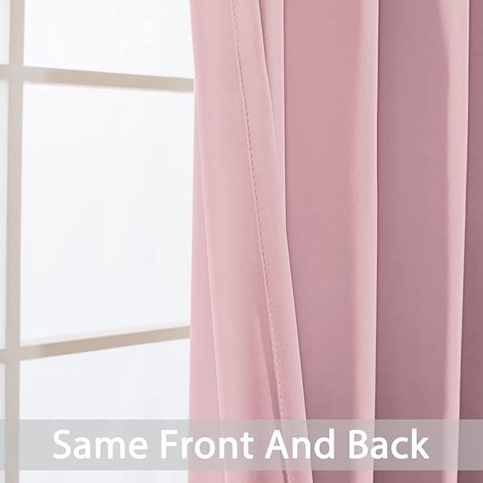 Yakamok Insulated Blackout Window Draperies - Energy Efficient Home Decor Grommet Top Curtains for Bedroom(Pink, 52Wx36L, 2 Panels)