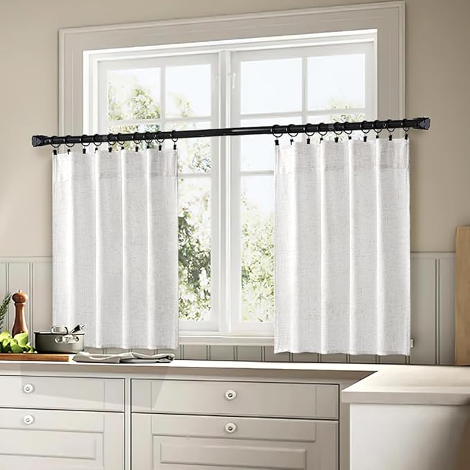MIULEE White Curtains 36 Inch Length 2 Panels, Soft Thick Linen Textured Semi Sheer Light Filtering Kitchen Window Curtains Over Sink Small Tier for Bathroom Window Back Tab Rod Pocket