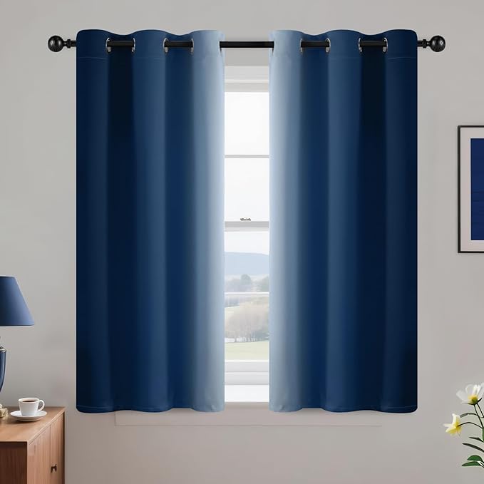 Yakamok Blue and Greyish White Ombre Curtains, Room Darkening Gradient Color Curtains for Bedroom, Light Blocking Thermal Insulated Window Drapes for Living Room(2 Panels, 42x45 Inch)
