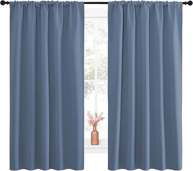 NICETOWN Blackout Curtains for Living Curtains, Window Treatment Blackout Curtain Panels, Home Decor Thermal Insulated Solid Drapes for Bedroom (Stone Blue, Set of 2, 52 by 63 Inch)