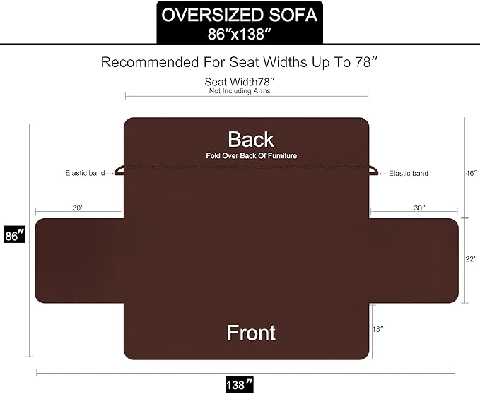 U-NICE HOME Large Sofa Cover Reversible Couch Cover for Dogs with Elastic Straps Water Resistant Furniture Protector for Pets Couch Cover for 4 Cushion Couch (Oversized Sofa, Greyish Green/Taupe)
