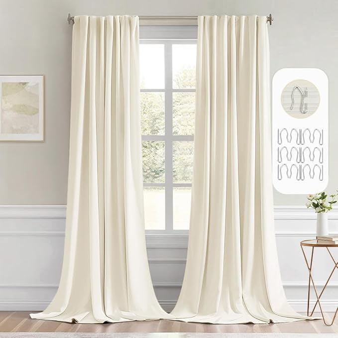 MIULEE Birch Back Tab Blackout Curtain 96 Inch Long 2 Panels Set for Bedroom, Rod Pocket/Pinch Pleat Thermal Insulated Living Room Darkening Pleated Light Blocking Floor to Ceiling Drape