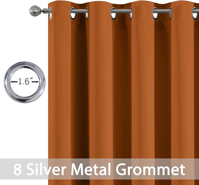 Yakamok Burnt Orange Curtains 84 Inches Length Blackout Curtain for Bedroom-Hallowmas Decor Orange Room Darkening Thermal Insulated Grommet Drapes for Living Room, 52W x 84L, 2 Panels