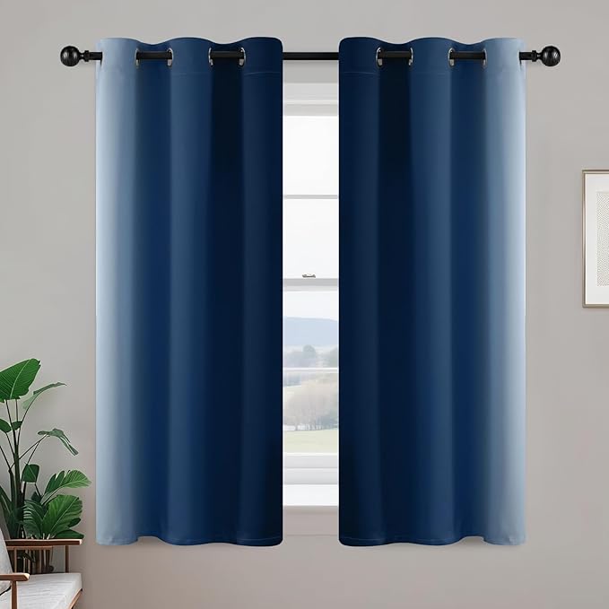 Yakamok Blue and Greyish White Ombre Curtains, Room Darkening Gradient Color Curtains for Bedroom, Light Blocking Thermal Insulated Window Drapes for Living Room(2 Panels, 42x54 Inch)
