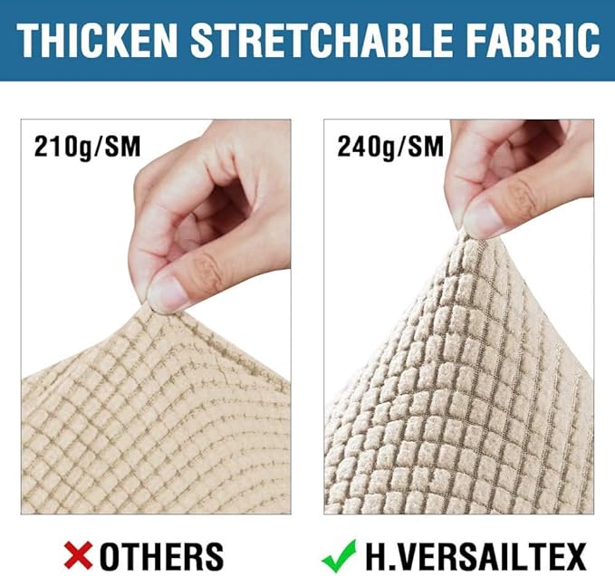 4 Piece Stretch Sofa Covers for 3 Cushion Couch Covers Furniture Slipcovers for Living Room (1 Base Cover Plus 3 Seat Cushion Covers) Thicker Jacquard Fabric Cover (XL Sofa, Natural)
