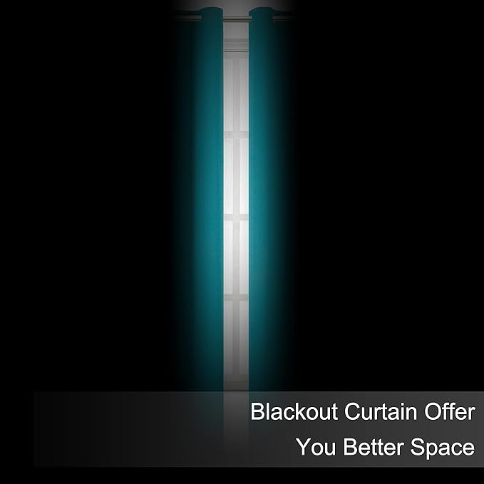 LEMOMO Blackout Curtains 66 x 95 inch/Teal Curtains Set of 2 Panels/Thermal Insulated Room Darkening Bedroom Curtains