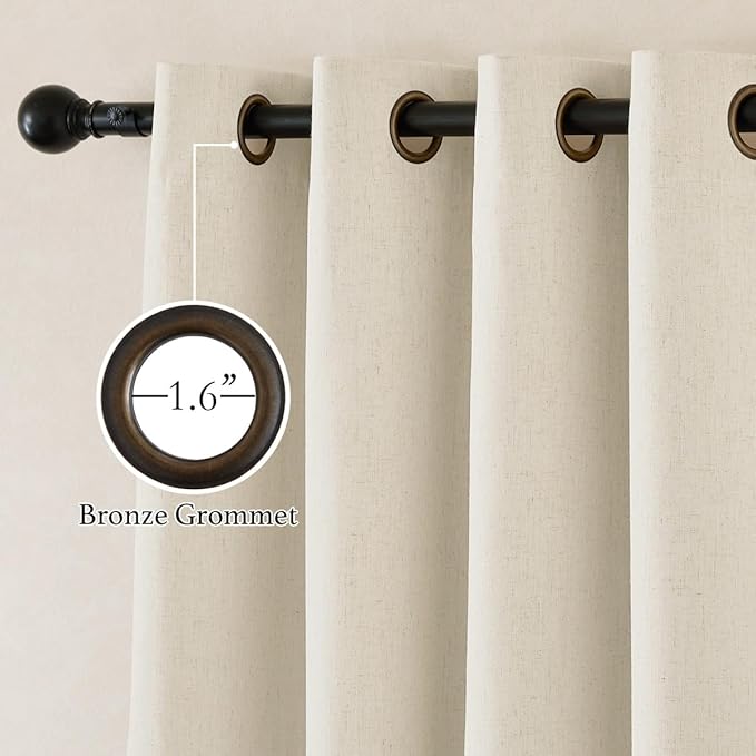 NICETOWN Thick Linen 100% Blackout Bedroom Curtains 108 inches Long, Bronze Grommet 2 Layers with White Liner Window Treatments Sound Reducing for Living Room, Natural, W52 x L108, 2 Panels
