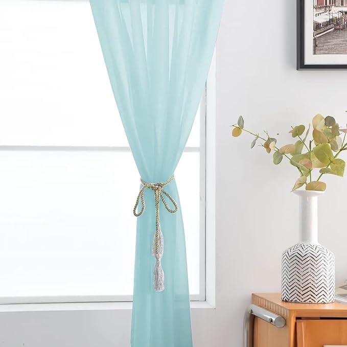 SpaceDresser Basic Rod Pocket Sheer Voile Window Curtain Panels Sky Blue 1 Pair 2 Panels 52 Width 72 Inch Long for Kitchen Bedroom Children Living Room Yard（Sky Blue, 52W x 72L）
