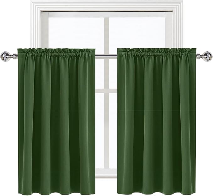 DWCN Blackout Curtains for Living Room Thermal Insulated, Energy Saving & Noise Reducing Bedroom Curtains, Olive Green, W 52x L 36 Inch, Set of 2 Rod Pocket Curtain Panels