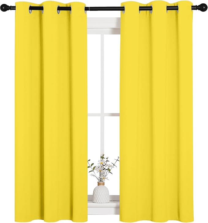 NICETOWN Window Curtain Panels, Thermal Insulated Solid Grommet Draperies/Drapes for Basement (Bright Yellow, 1 Pair, 34 by 54-inch)