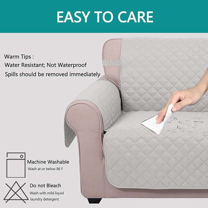 U-NICE HOME Recliner Chair Covers Reversible Chair Cover Pet Covers for Dogs with Elastic Straps Water Resistant Diamond Quilted (28''Recliner Oversized, Light Grey/Light Grey)