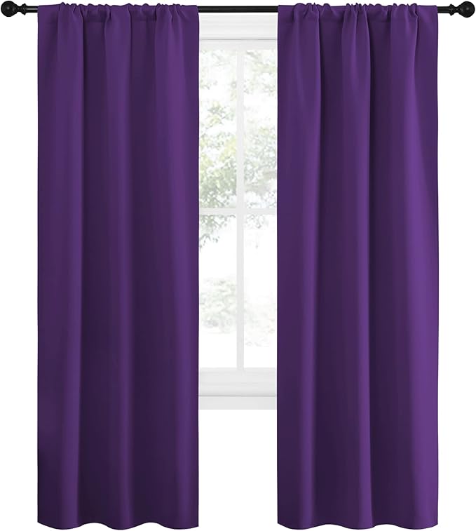 NICETOWN Blackout Curtains for Living Curtains, Triple Weave Home Decoration Thermal Insulated Solid Blackout Curtains & Drapes for Nursery (Set of 2, 34-inch x 72-inch, Royal Purple)