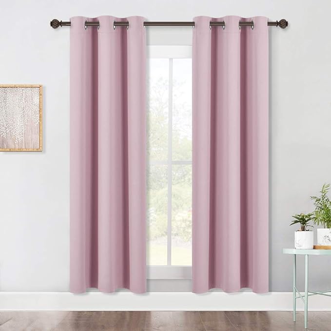 NICETOWN Room Darkening Curtains for Girls Room, Nursery Essential Thermal Insulated Blackout Draperies/Drapes (Baby Pink=Lavender Pink, 1 Pair, 42 x 72 Inch)