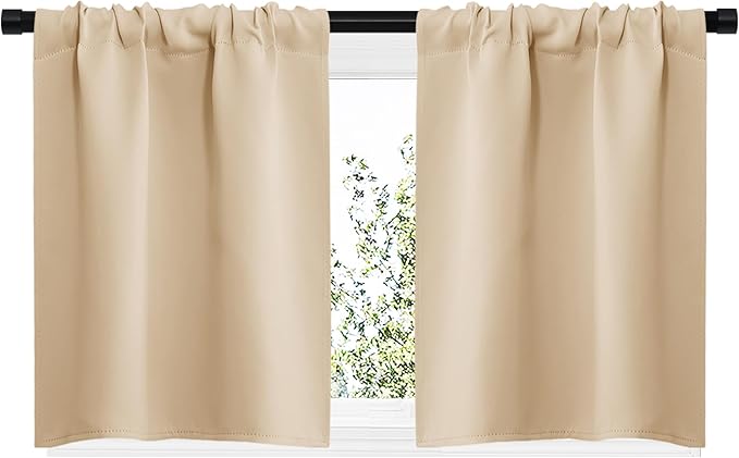 NICETOWN Blackout Room Darkening Curtains - Home Decoration Light & Noise Reducing Thermal Insulated Window Draperies with Rod Pocket Top (Biscotti Beige, Set of 2, 29 inches Wide x 20 inches Long)