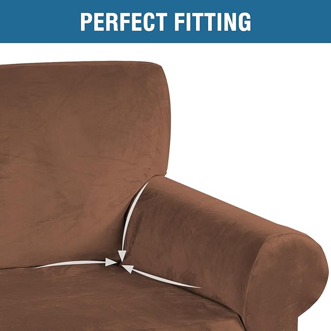 H.VERSAILTEX 1 Peice Stretch Velvet Sofa Covers for 3 Cushion Couch Covers Sofa Slipcovers Furniture Protector Soft, Crafted from Thick Comfy Rich Velour (Sofa 72"-90", Caramel)