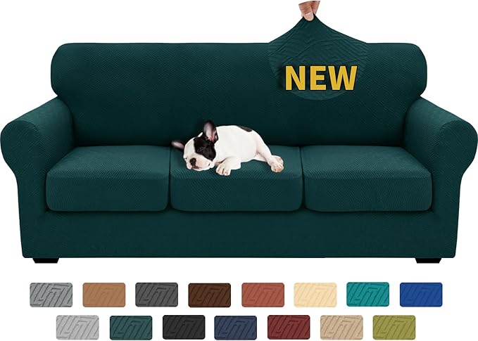 XINEAGE 2026 New 4 Pieces Couch Covers for 3 Cushion Couch Super Stretch Thick Soft Sofa Cover Anti Slip Sofa Slipcover Dogs Cats Furniture Protector (Blackish Green, 71"-91")