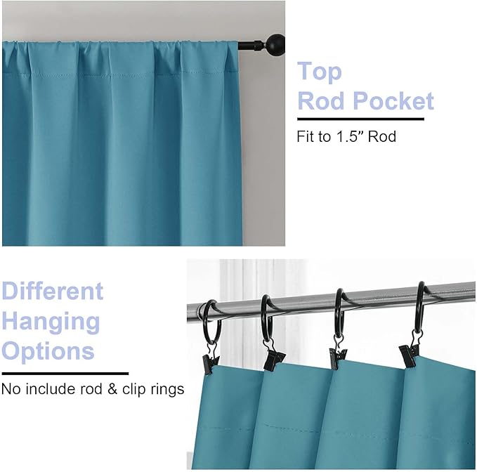 Simplebrand Ava Turquoise Blackout Curtains for Bedroom 72 Inch Length 2 Panels Set, Privacy Thermal Insulated Rod Pocket Door Window Curtains for Patio French Front Door, W40 x L72 Inch