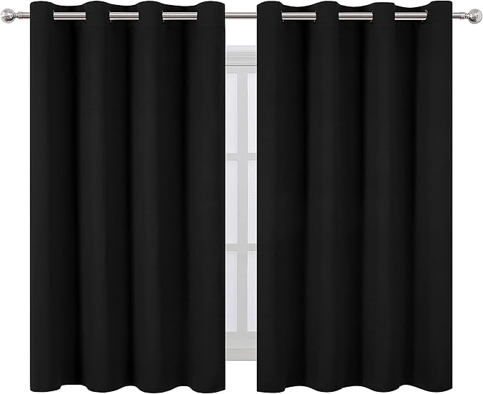 LEMOMO Black Thermal Blackout Curtains/52 x 45 Inch/Set of 2 Panels Room Darkening Curtains